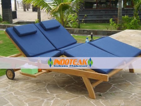 Teak Double Lounger With Blue Color Cushions